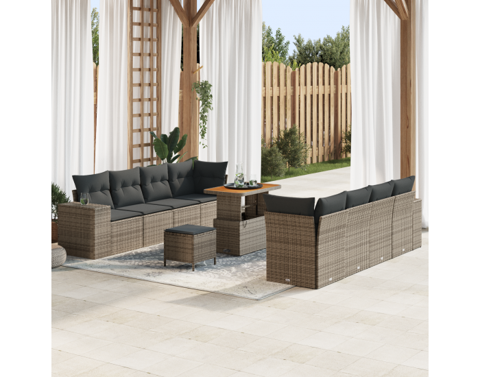 Sonata H 11 частен градински комплект диван с възглавници сив полирания ратан акация