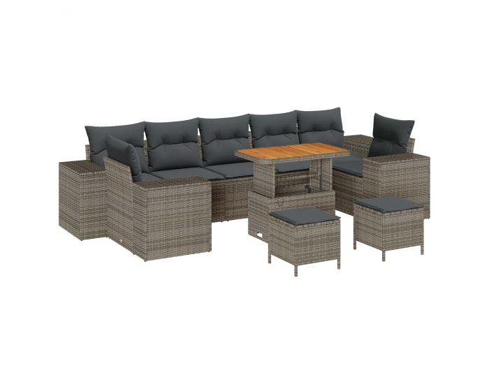 Sonata H 10-частен градински диван комплект с възглавници сив полирани ратанови акации