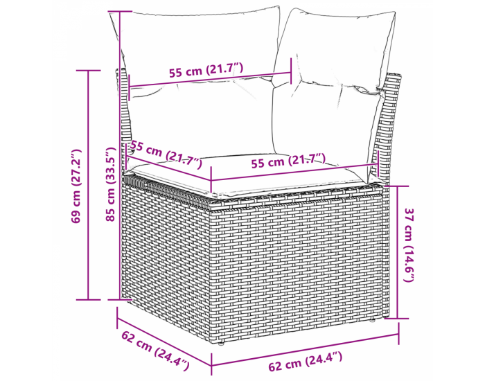 Комплект от 9 части градински диван с възглавници бежов полиратан и акация