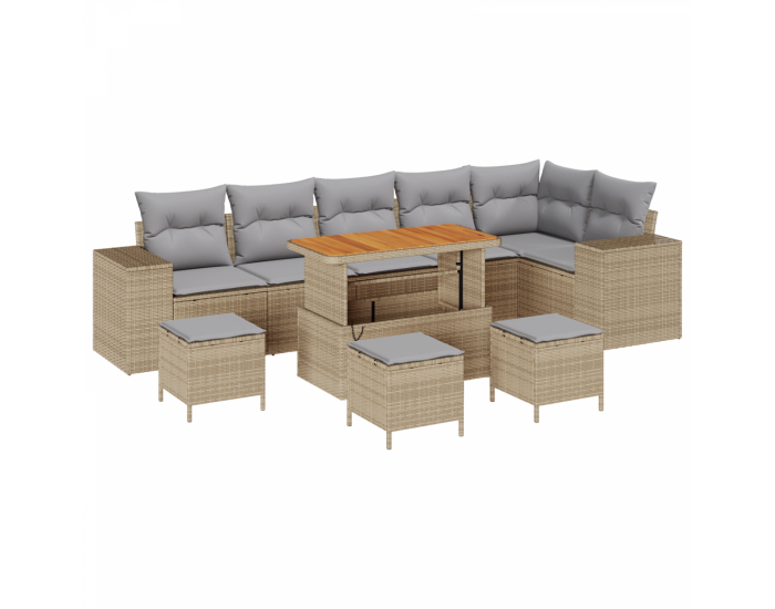 Комплект градински диван от 10 части с възглавници Бежов полиратан