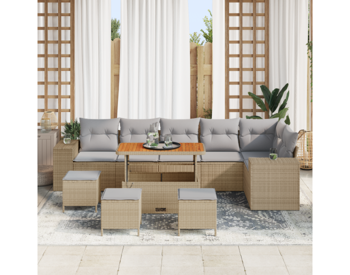 Комплект градински диван от 10 части с възглавници Бежов полиратан
