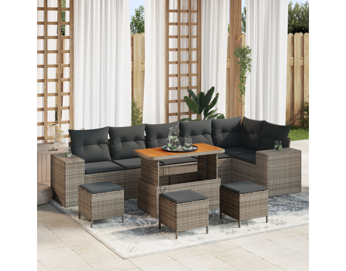 Sonata H 10 Частен Градински Диван Комплект с Възглавници Сив Полиратан Акация