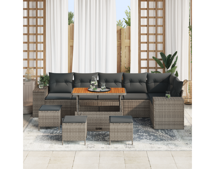 Sonata H 10 Частен Градински Диван Комплект с Възглавници Сив Полиратан Акация