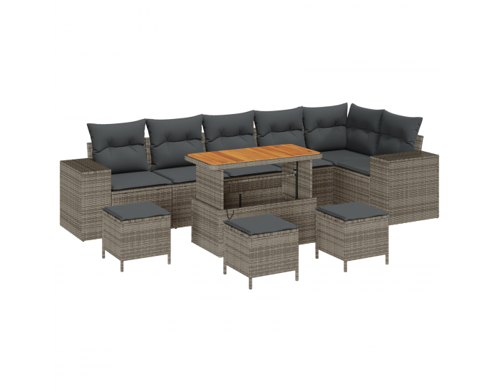 Sonata H 10 Частен Градински Диван Комплект с Възглавници Сив Полиратан Акация