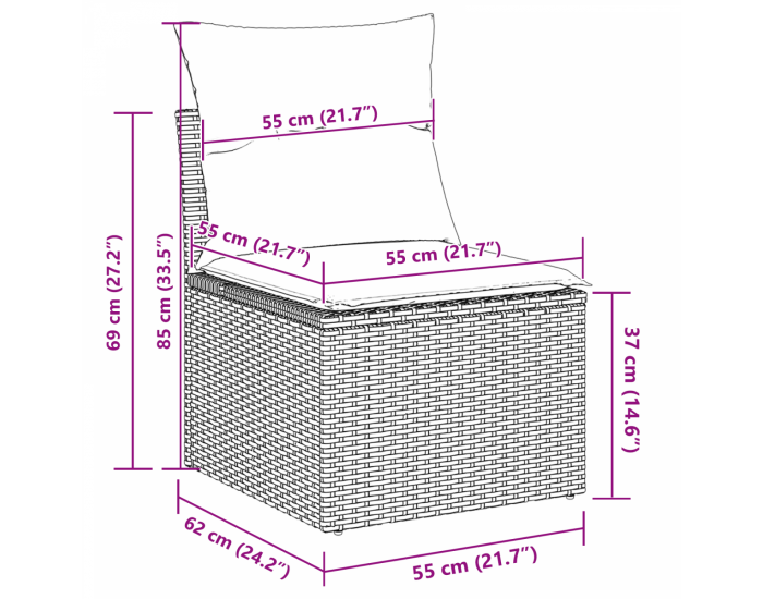 12 частен комплект градински диван с възглавници черен полиратан акация