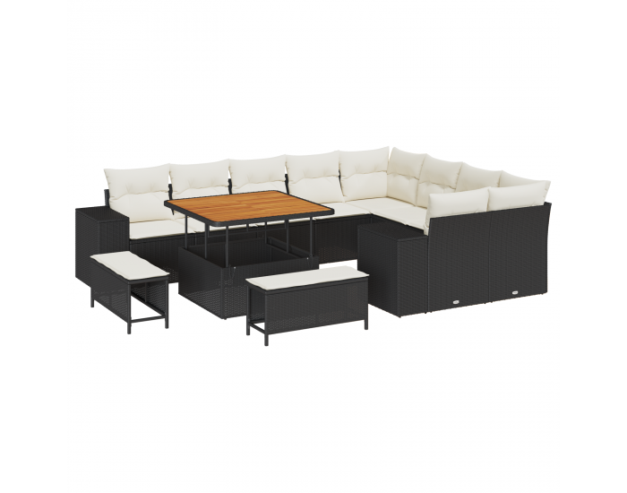 Sonata H 12 Членен Сет за Градина с Възглавници Черен Полиротан Акация