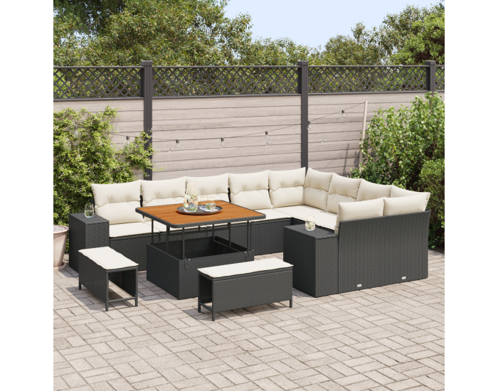 Sonata H 12 Членен Сет за Градина с Възглавници Черен Полиротан Акация