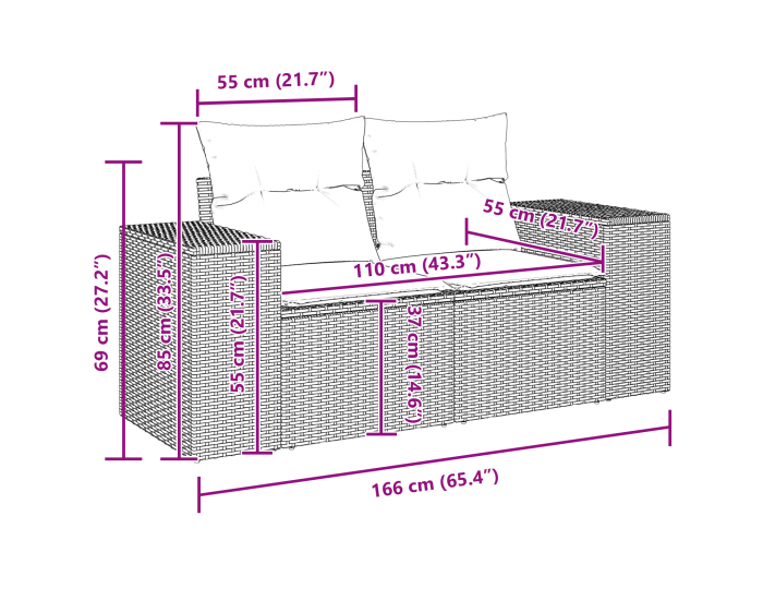 Sonata H 12-частен градински диван комплект с възглавници, бежов полиестерен ратан и акация