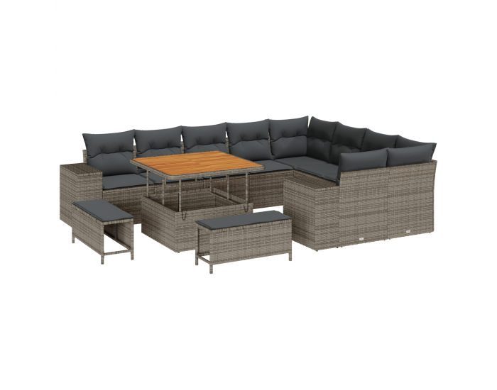 Sonata H 12-частен градински диван комплект с възглавници сиво полиратан акация