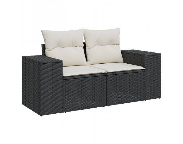 Sonata H 12 Части Градински Диван с Възглавници Черен Полирано Ратан