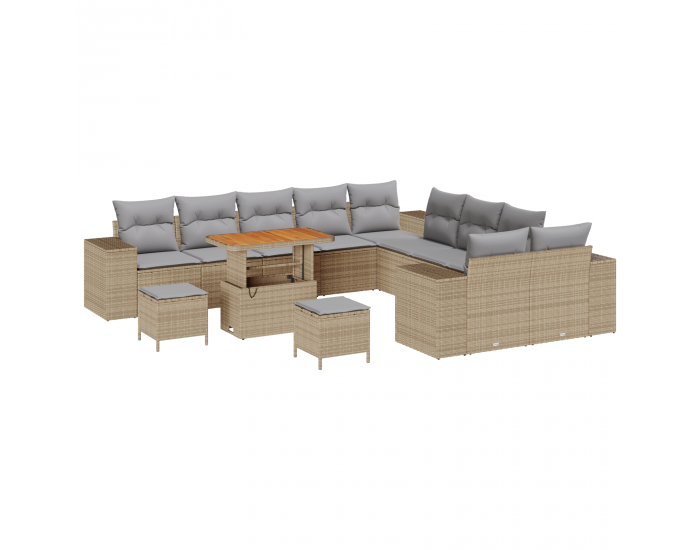 Sonata H 13 Частен Градински Диван Комплект С Възглавници Бежов Поли Ратан Акация