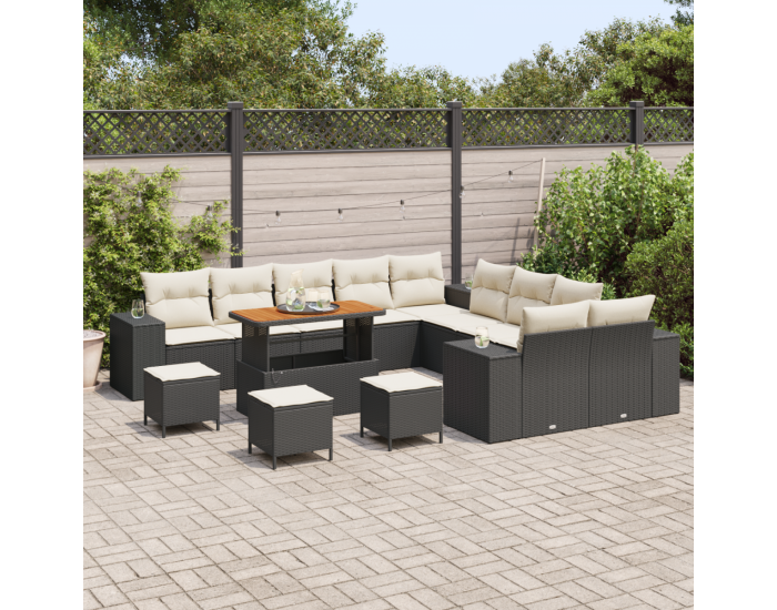 Комплект градински дивани Sonata H с възглавници Черен Полиратан