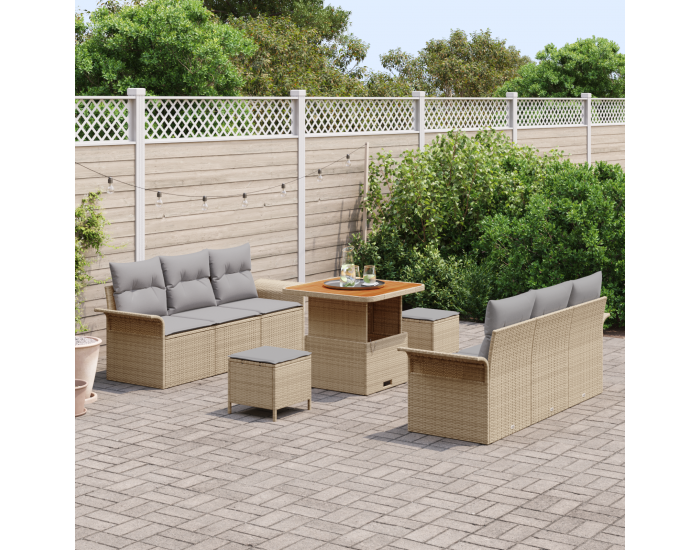 9 Часов комплект градински диван с възглавници Бежов полиратан