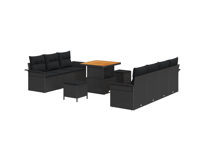 Sonata H 10-частов комплект за градински диван с възглавници черен полиратан акация