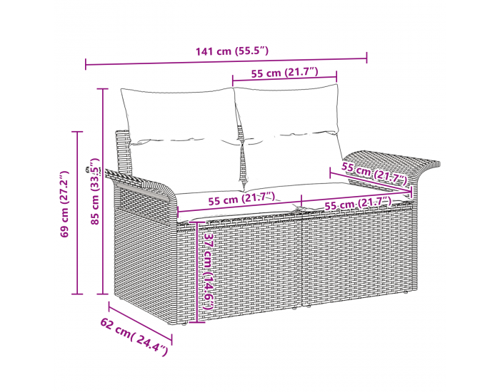 Sonata H 10-частов комплект за градински диван с възглавници черен полиратан акация