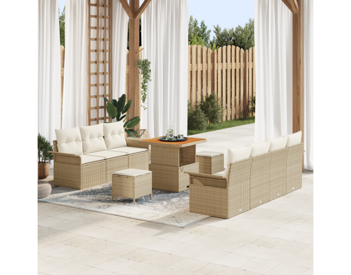 Sonata H 10 частен комплект градински дивани с възглавници Бежов полиратан Акация