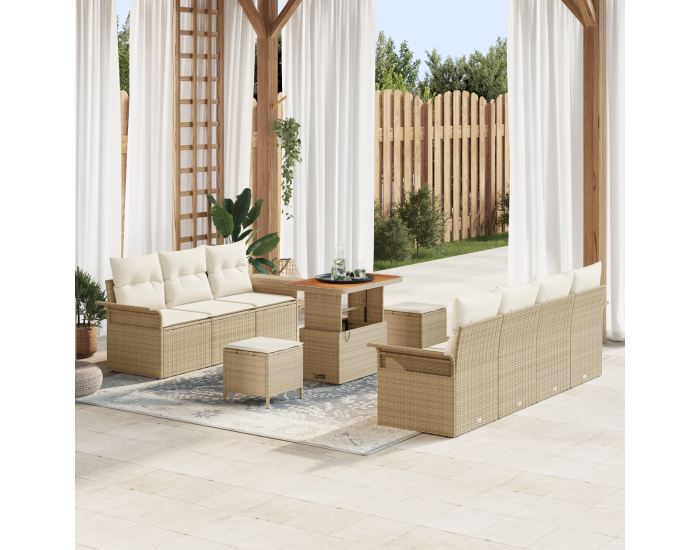 Sonata H 10 Частен Градински Диван Комплект с Възглавници Бежов Полиестере Ратан Акация