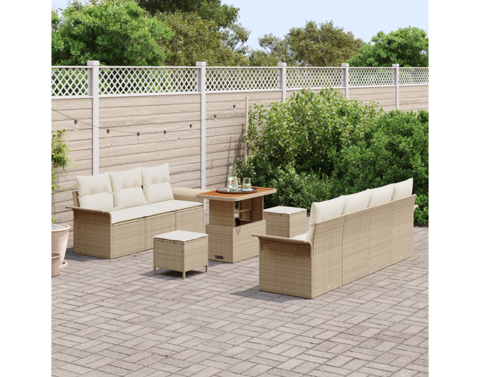Sonata H 10 Частен Градински Диван Комплект с Възглавници Бежов Полиестере Ратан Акация