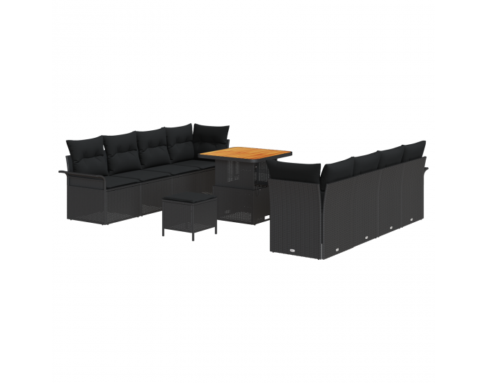 Sonata H 11-частен комплект градински дивани с възглавници черен поли ротан акация