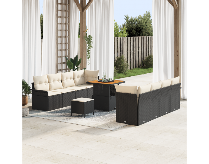 Sonata H 11-Частен градински диван с възглавници черен полиратан