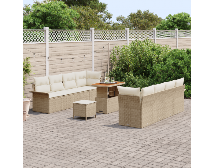 Sonata H 11-частен комплект диван за градина с възглавници Бежов Полиратан Акация