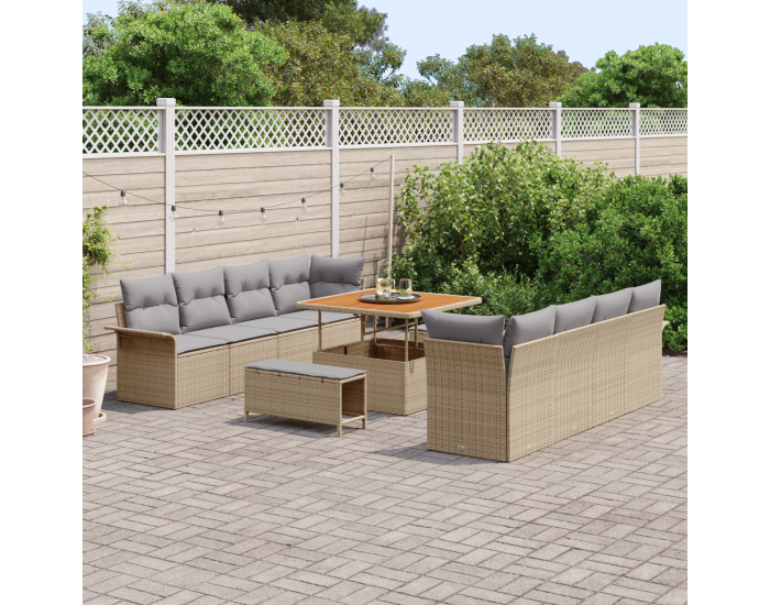 Sonata H 11 части градински комплект дивани с възглавници Бежово Полиратан Акация