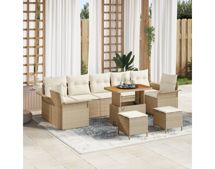 Sonata H 10 части градински комплект с възглавници бежов полиритан акация