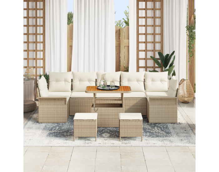 Sonata H 10 части градински комплект с възглавници бежов полиритан акация