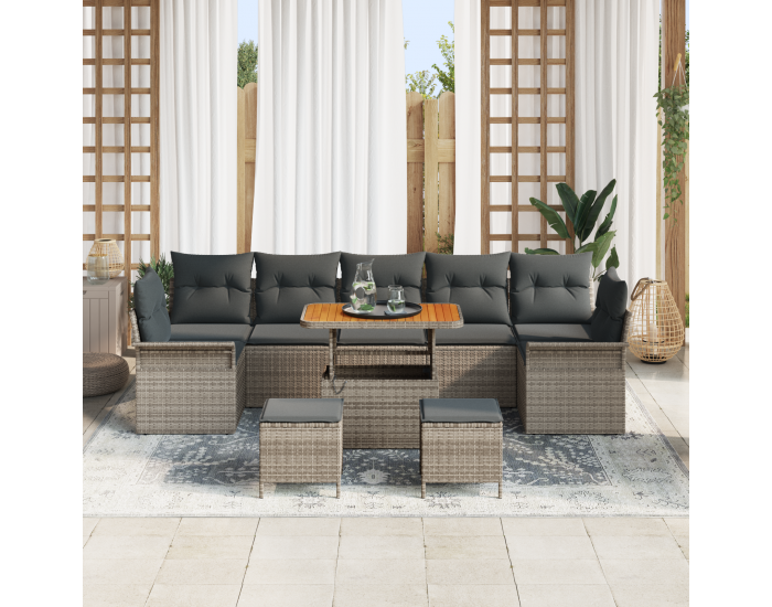 Sonata H 10-частов градински диван комплект с възглавници сив поли ратан анасон