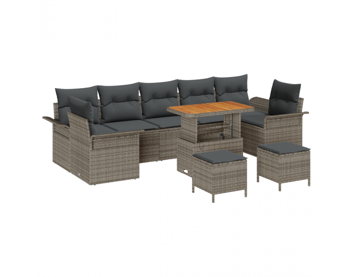 Sonata H 10-частов градински диван комплект с възглавници сив поли ратан анасон