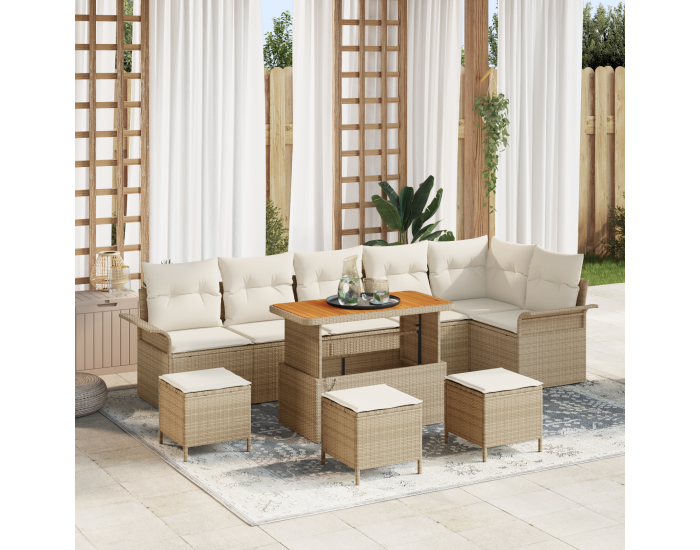 Sonata H 10 частен комплект градински диван с възглавници Бежов полиестерен ратан акация
