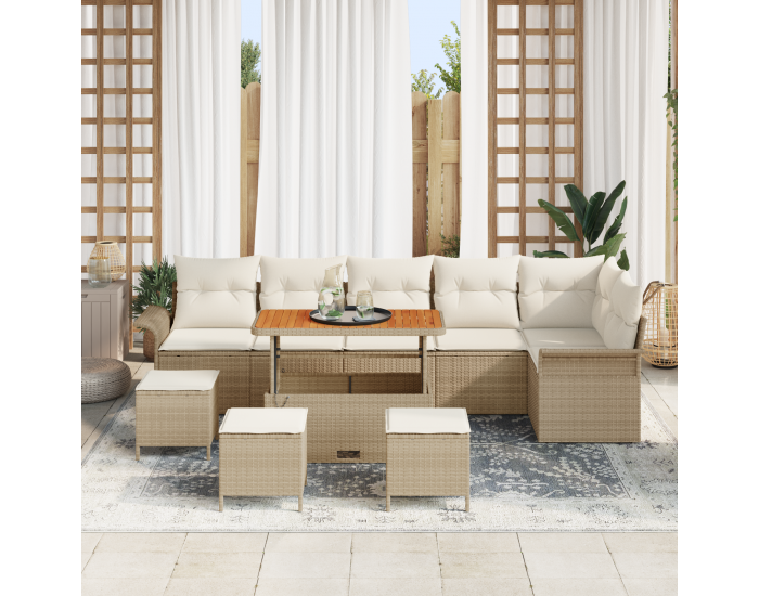 Sonata H 10 частен комплект градински диван с възглавници Бежов полиестерен ратан акация