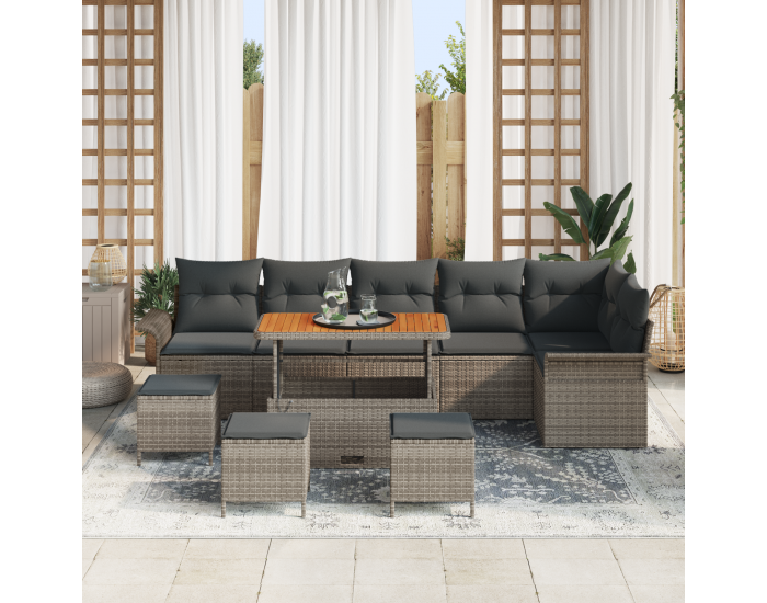 Sonata H 10 части градински диван комплект с възглавници в сив полиратан акация