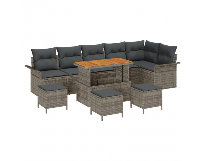Sonata H 10 части градински диван комплект с възглавници в сив полиратан акация