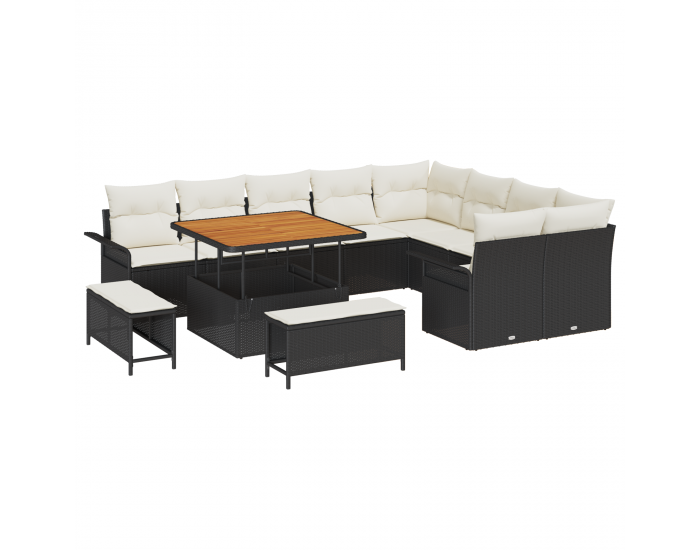 Sonata H 12 части градински диван комплект с възглавници черно полиратан акация