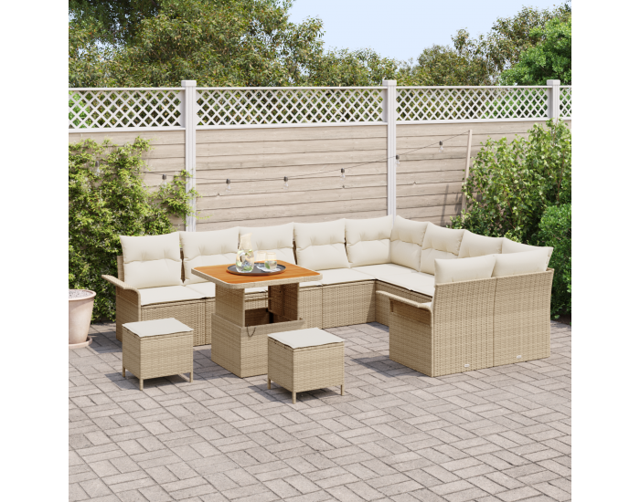 Sonata H 12 Частен Градински Диван с Възглавници Бежов Полиратан Акация