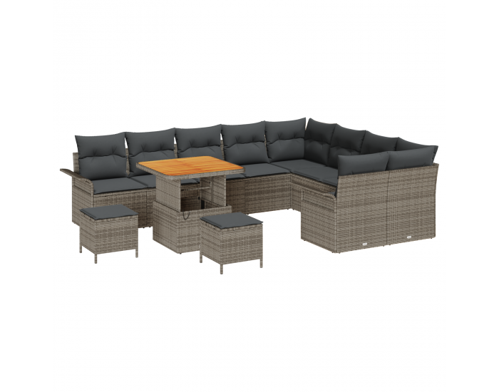 Sonata H 12 Частен Комплект Градински Диван с Възглавници Сив Полиратан Акация