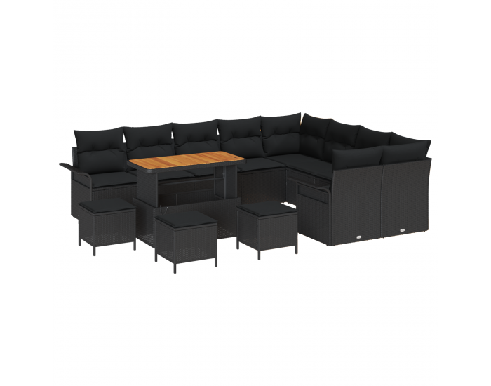 Sonata H 13 Частен комплект навън с възглавници Черен полиратан Акация