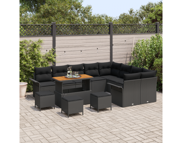 Sonata H 13 Частен комплект навън с възглавници Черен полиратан Акация