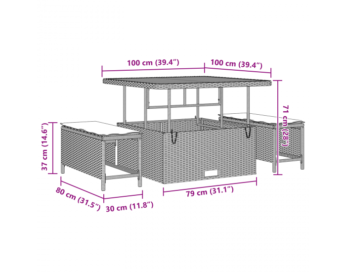 Sonata H 13 Частен комплект градински диван с възглавници Бежов Полиестерен ратан Акация