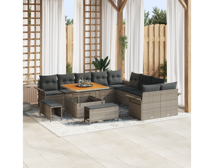 Sonata H 13 части градински диван комплект с възглавници сиво полиратан акация