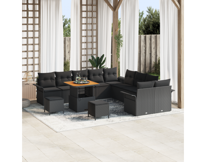 Sonata H 13 части комплект градински дивани с възглавници Черен полиратан