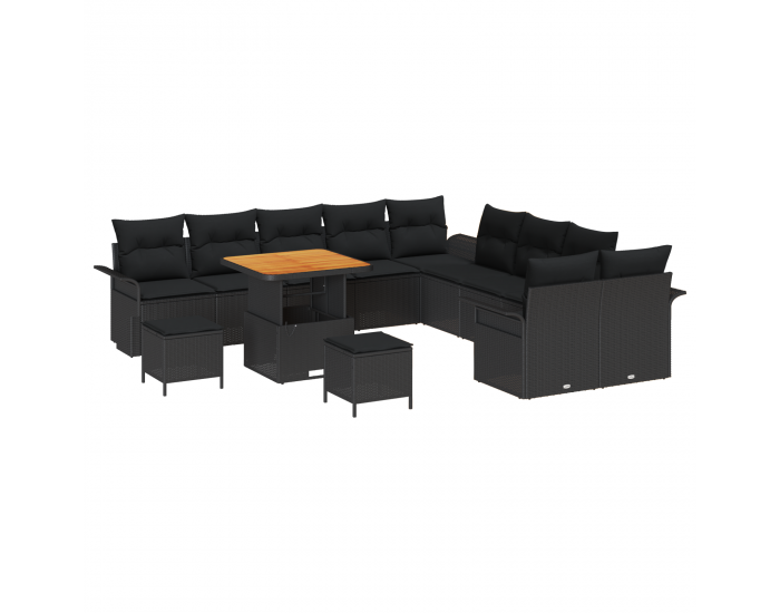 Sonata H 13 части комплект градински дивани с възглавници Черен полиратан
