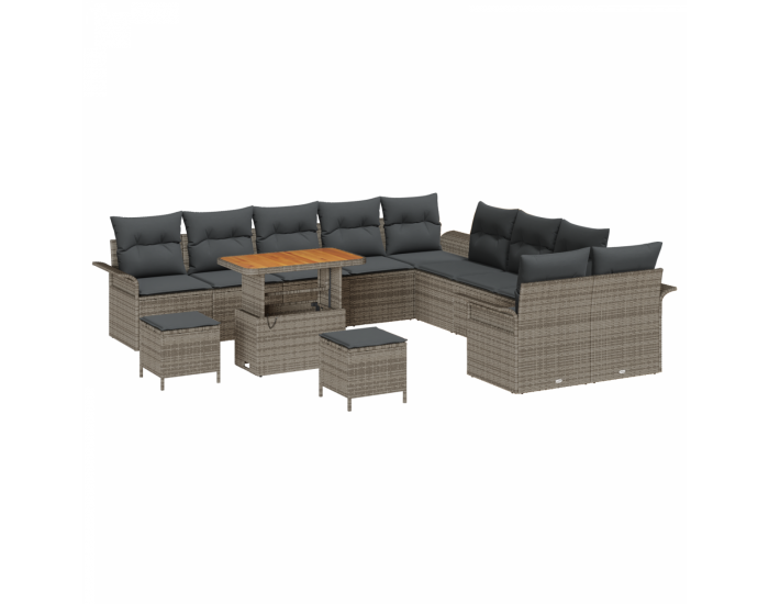 градински комплект Sonata H от 13 части с възглавници сив полиратан акация