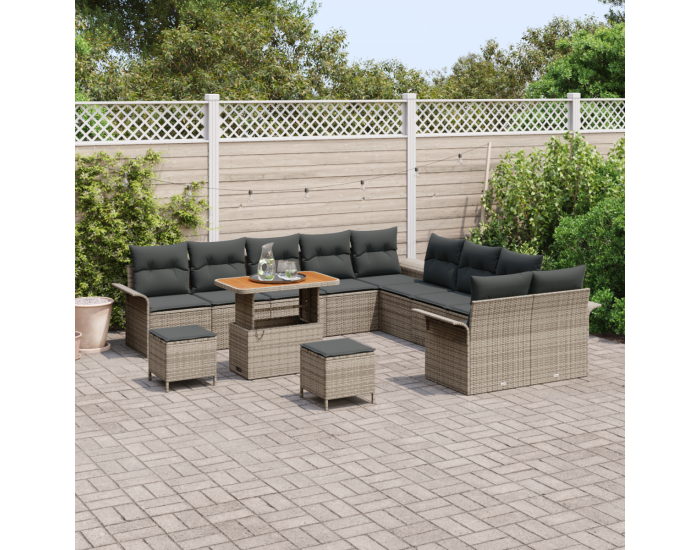 градински комплект Sonata H от 13 части с възглавници сив полиратан акация