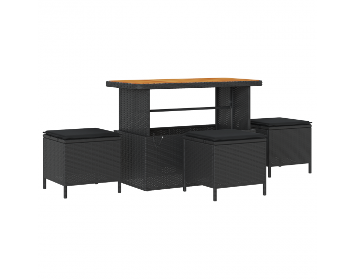 14 части градински сет с възглавници, черен, полираатан, акация