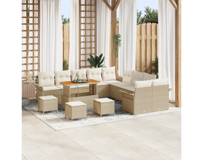 Sonata H 14 Частен Градински Диван Комплект С Възглавници Бежов Полиратан