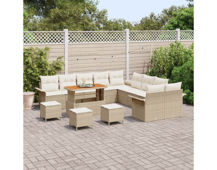 Sonata H 14 Частен Градински Диван Комплект С Възглавници Бежов Полиратан