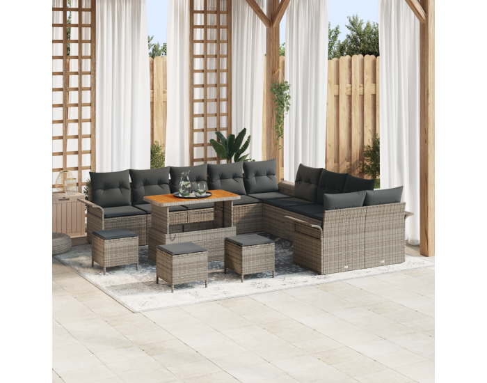 Sonata H 14 партиен комплект за градина с възглавници сив полиратан акация