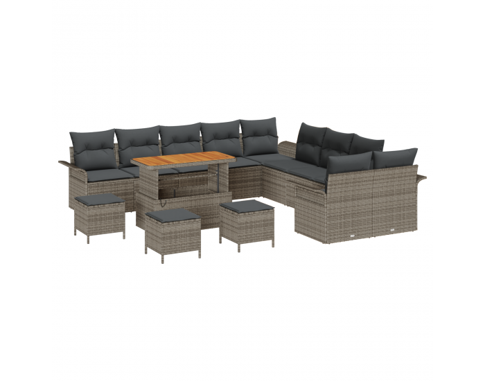 Sonata H 14 партиен комплект за градина с възглавници сив полиратан акация